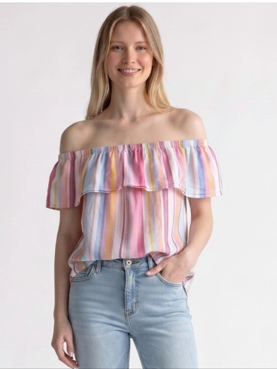 INC International Concepts Tops - INC International Concept Cropped Ruffle Off-the-shoulder Top Womens Size Large